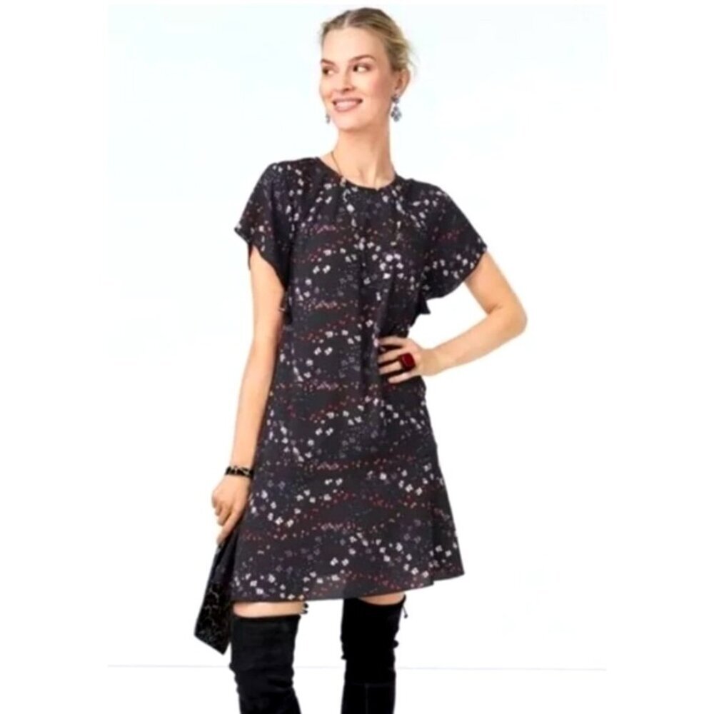 CAbi Dress Women Small Black Muse Floral Print Flutter Sleeve Mini Boho Cottage
